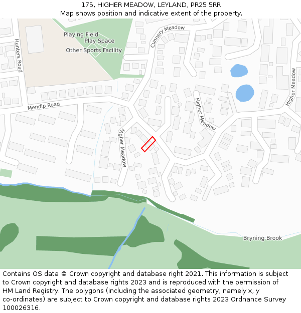 175, HIGHER MEADOW, LEYLAND, PR25 5RR: Location map and indicative extent of plot