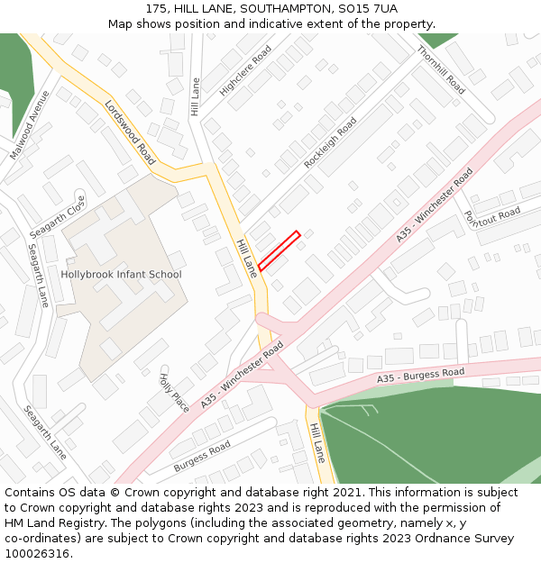 175, HILL LANE, SOUTHAMPTON, SO15 7UA: Location map and indicative extent of plot