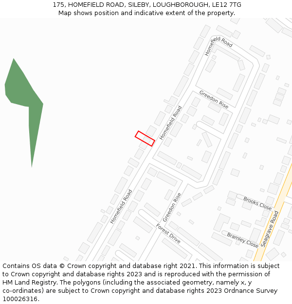 175, HOMEFIELD ROAD, SILEBY, LOUGHBOROUGH, LE12 7TG: Location map and indicative extent of plot