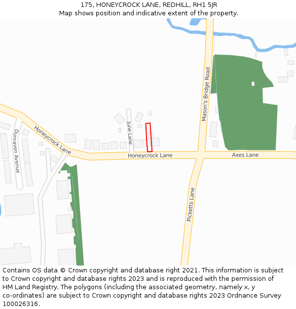 175, HONEYCROCK LANE, REDHILL, RH1 5JR: Location map and indicative extent of plot