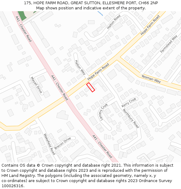 175, HOPE FARM ROAD, GREAT SUTTON, ELLESMERE PORT, CH66 2NP: Location map and indicative extent of plot