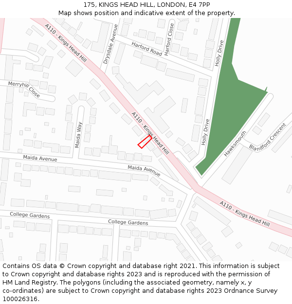 175, KINGS HEAD HILL, LONDON, E4 7PP: Location map and indicative extent of plot