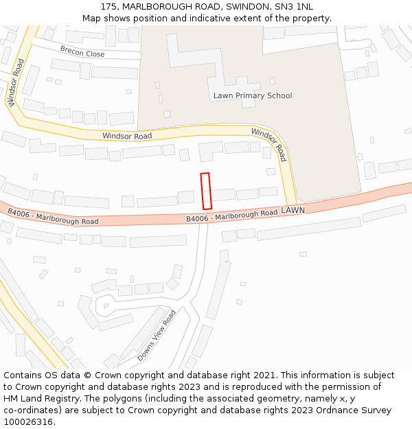 175, MARLBOROUGH ROAD, SWINDON, SN3 1NL: Location map and indicative extent of plot