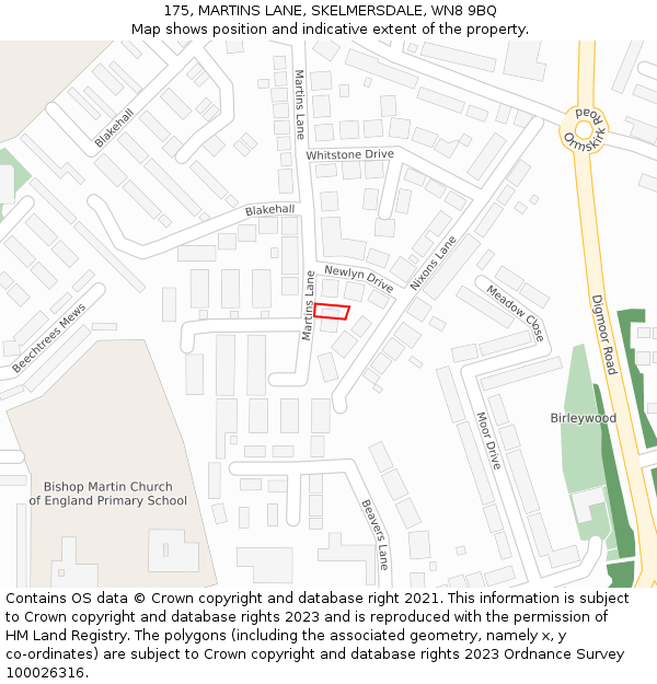 175, MARTINS LANE, SKELMERSDALE, WN8 9BQ: Location map and indicative extent of plot