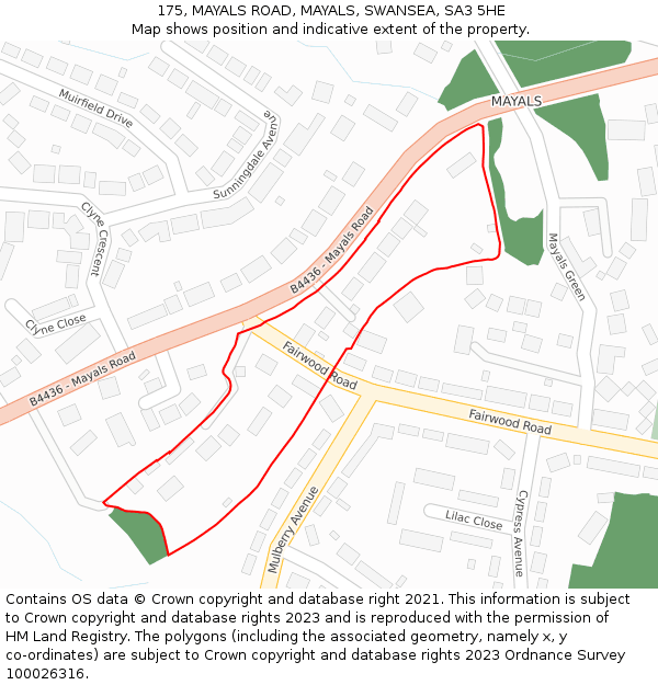 175, MAYALS ROAD, MAYALS, SWANSEA, SA3 5HE: Location map and indicative extent of plot