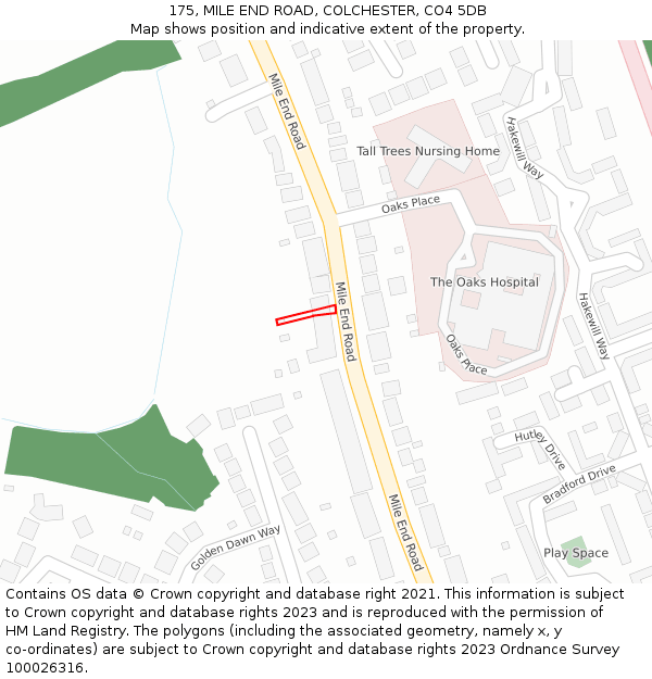 175, MILE END ROAD, COLCHESTER, CO4 5DB: Location map and indicative extent of plot