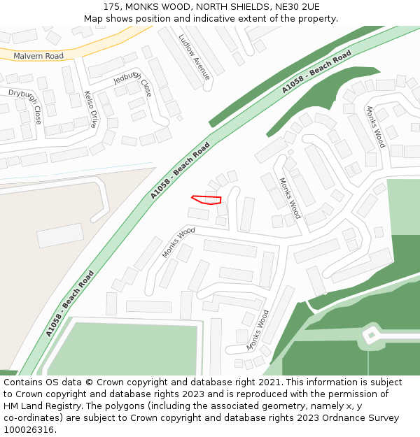 175, MONKS WOOD, NORTH SHIELDS, NE30 2UE: Location map and indicative extent of plot