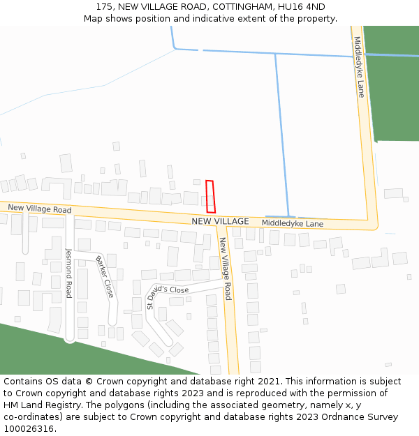 175, NEW VILLAGE ROAD, COTTINGHAM, HU16 4ND: Location map and indicative extent of plot