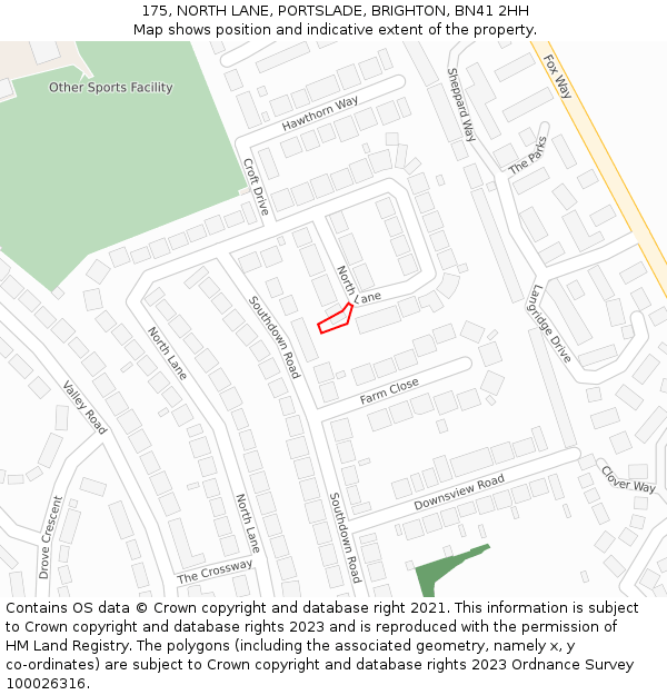 175, NORTH LANE, PORTSLADE, BRIGHTON, BN41 2HH: Location map and indicative extent of plot