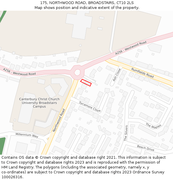 175, NORTHWOOD ROAD, BROADSTAIRS, CT10 2LS: Location map and indicative extent of plot