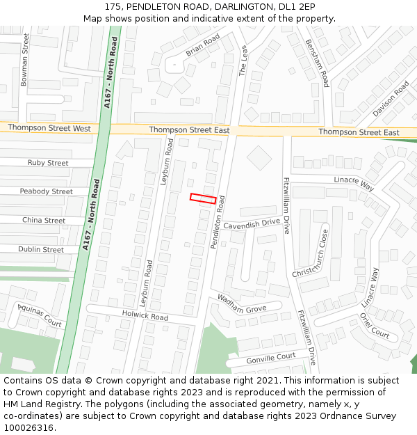 175, PENDLETON ROAD, DARLINGTON, DL1 2EP: Location map and indicative extent of plot