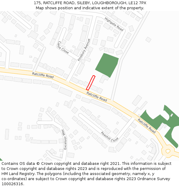 175, RATCLIFFE ROAD, SILEBY, LOUGHBOROUGH, LE12 7PX: Location map and indicative extent of plot