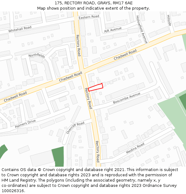175, RECTORY ROAD, GRAYS, RM17 6AE: Location map and indicative extent of plot