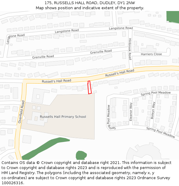 175, RUSSELLS HALL ROAD, DUDLEY, DY1 2NW: Location map and indicative extent of plot