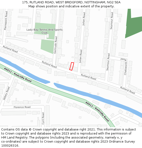 175, RUTLAND ROAD, WEST BRIDGFORD, NOTTINGHAM, NG2 5EA: Location map and indicative extent of plot