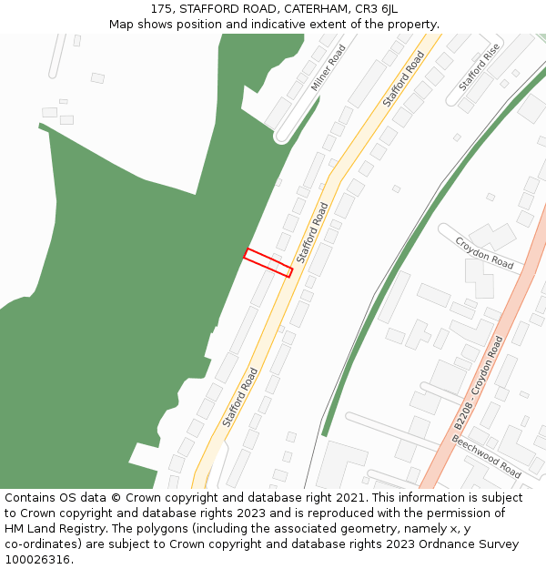 175, STAFFORD ROAD, CATERHAM, CR3 6JL: Location map and indicative extent of plot