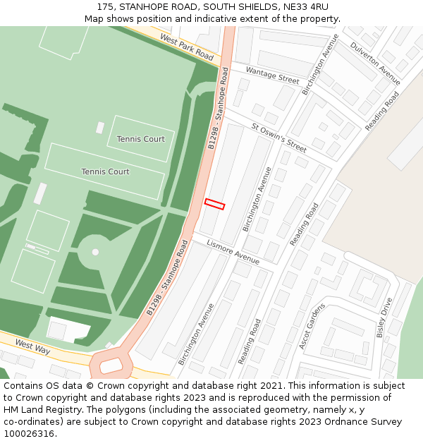 175, STANHOPE ROAD, SOUTH SHIELDS, NE33 4RU: Location map and indicative extent of plot