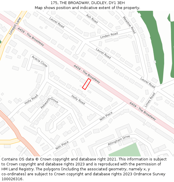 175, THE BROADWAY, DUDLEY, DY1 3EH: Location map and indicative extent of plot