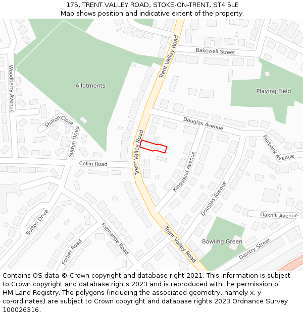 175, TRENT VALLEY ROAD, STOKE-ON-TRENT, ST4 5LE: Location map and indicative extent of plot