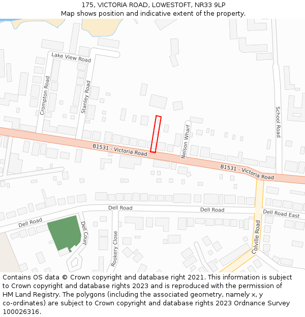 175, VICTORIA ROAD, LOWESTOFT, NR33 9LP: Location map and indicative extent of plot