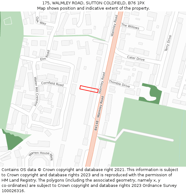 175, WALMLEY ROAD, SUTTON COLDFIELD, B76 1PX: Location map and indicative extent of plot