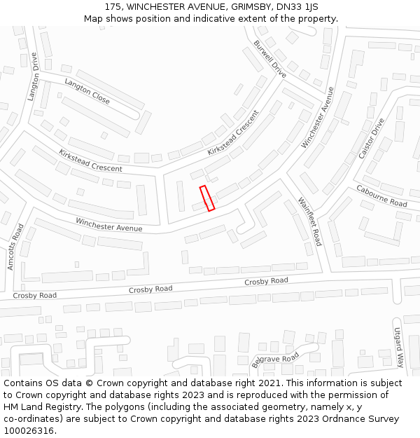 175, WINCHESTER AVENUE, GRIMSBY, DN33 1JS: Location map and indicative extent of plot