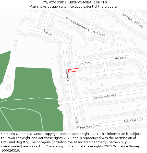 175, WOODSIDE, LEIGH-ON-SEA, SS9 4TG: Location map and indicative extent of plot