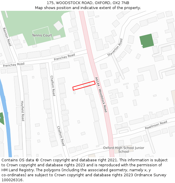 175, WOODSTOCK ROAD, OXFORD, OX2 7NB: Location map and indicative extent of plot