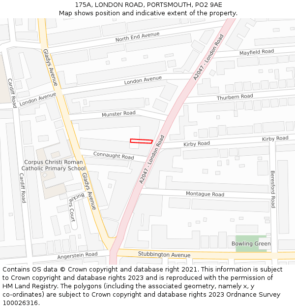 175A, LONDON ROAD, PORTSMOUTH, PO2 9AE: Location map and indicative extent of plot