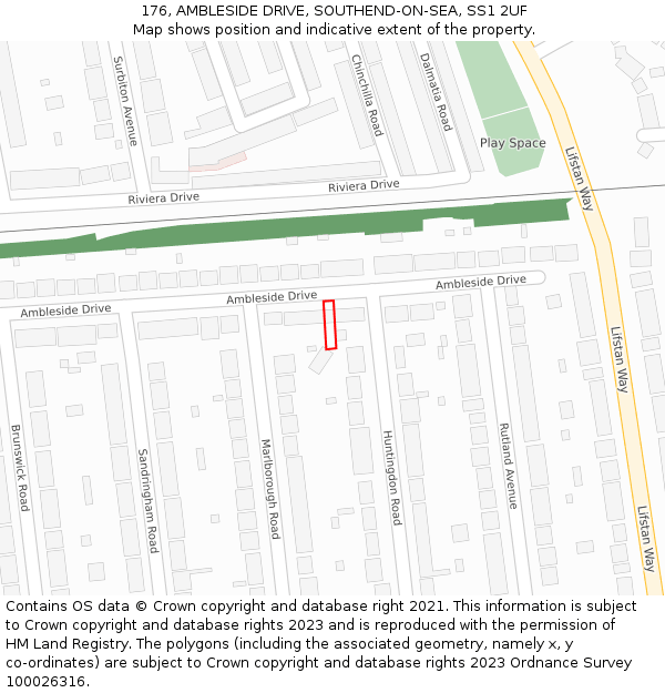 176, AMBLESIDE DRIVE, SOUTHEND-ON-SEA, SS1 2UF: Location map and indicative extent of plot