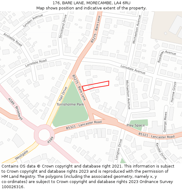 176, BARE LANE, MORECAMBE, LA4 6RU: Location map and indicative extent of plot