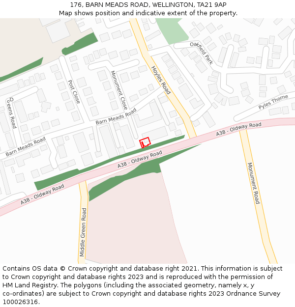 176, BARN MEADS ROAD, WELLINGTON, TA21 9AP: Location map and indicative extent of plot