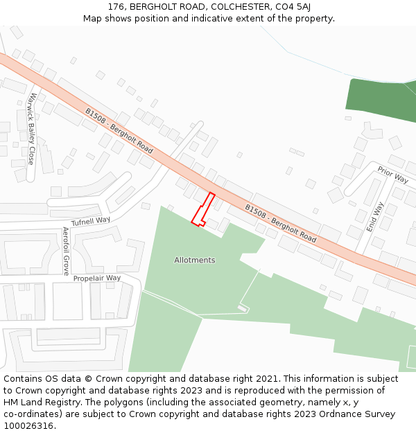 176, BERGHOLT ROAD, COLCHESTER, CO4 5AJ: Location map and indicative extent of plot