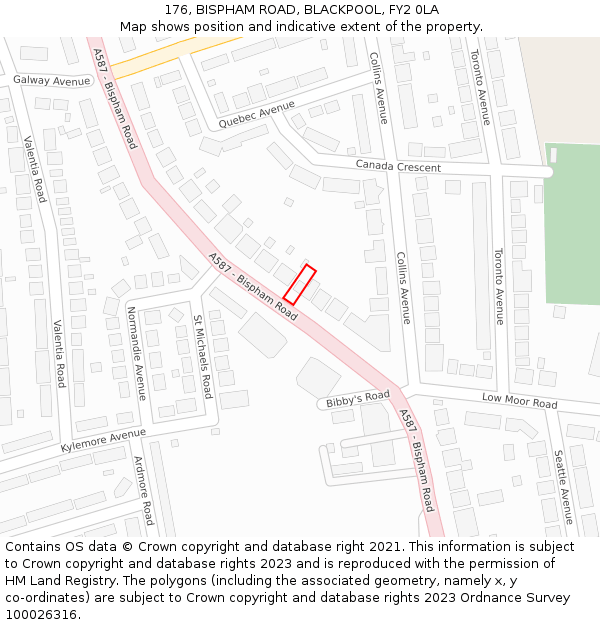 176, BISPHAM ROAD, BLACKPOOL, FY2 0LA: Location map and indicative extent of plot