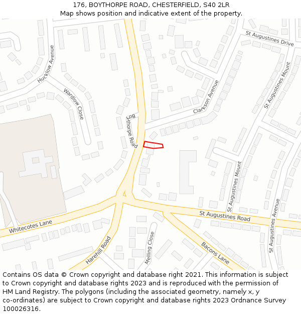 176, BOYTHORPE ROAD, CHESTERFIELD, S40 2LR: Location map and indicative extent of plot