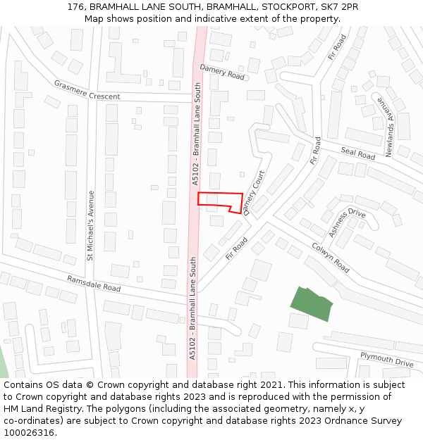 176, BRAMHALL LANE SOUTH, BRAMHALL, STOCKPORT, SK7 2PR: Location map and indicative extent of plot