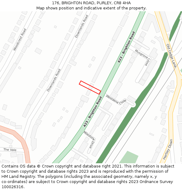 176, BRIGHTON ROAD, PURLEY, CR8 4HA: Location map and indicative extent of plot