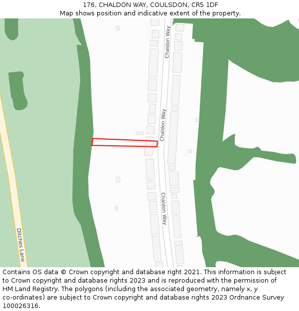 176, CHALDON WAY, COULSDON, CR5 1DF: Location map and indicative extent of plot