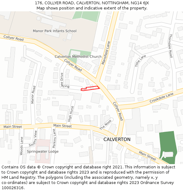 176, COLLYER ROAD, CALVERTON, NOTTINGHAM, NG14 6JX: Location map and indicative extent of plot