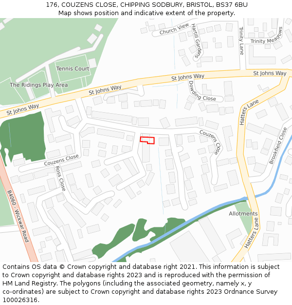 176, COUZENS CLOSE, CHIPPING SODBURY, BRISTOL, BS37 6BU: Location map and indicative extent of plot