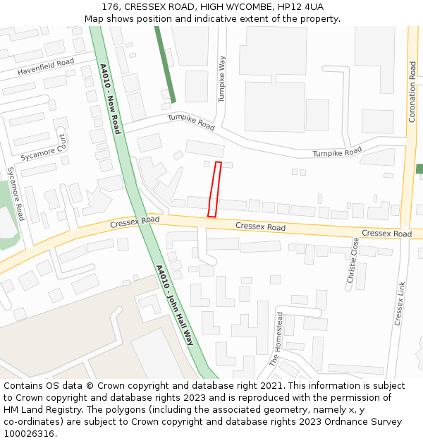 176, CRESSEX ROAD, HIGH WYCOMBE, HP12 4UA: Location map and indicative extent of plot