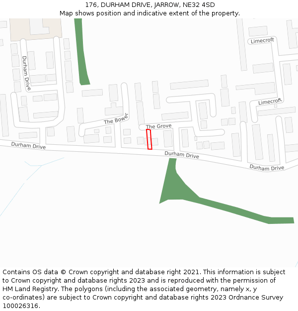 176, DURHAM DRIVE, JARROW, NE32 4SD: Location map and indicative extent of plot