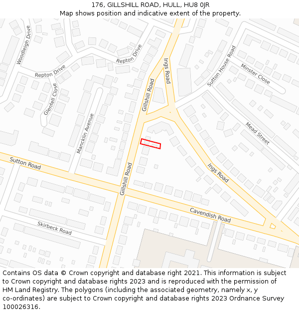 176, GILLSHILL ROAD, HULL, HU8 0JR: Location map and indicative extent of plot