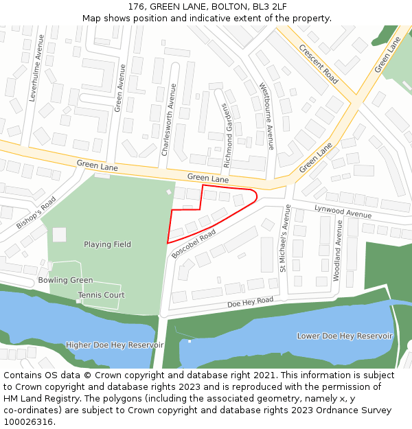 176, GREEN LANE, BOLTON, BL3 2LF: Location map and indicative extent of plot