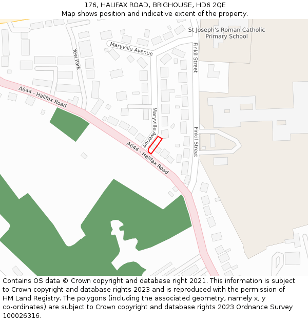 176, HALIFAX ROAD, BRIGHOUSE, HD6 2QE: Location map and indicative extent of plot