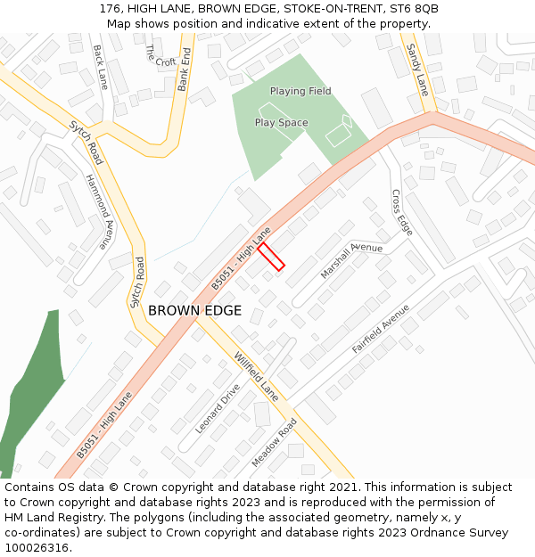 176, HIGH LANE, BROWN EDGE, STOKE-ON-TRENT, ST6 8QB: Location map and indicative extent of plot