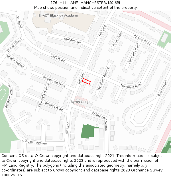 176, HILL LANE, MANCHESTER, M9 6RL: Location map and indicative extent of plot