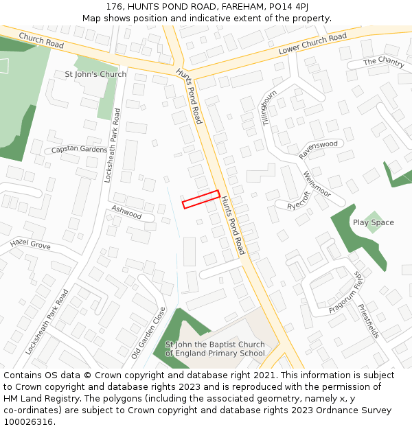 176, HUNTS POND ROAD, FAREHAM, PO14 4PJ: Location map and indicative extent of plot