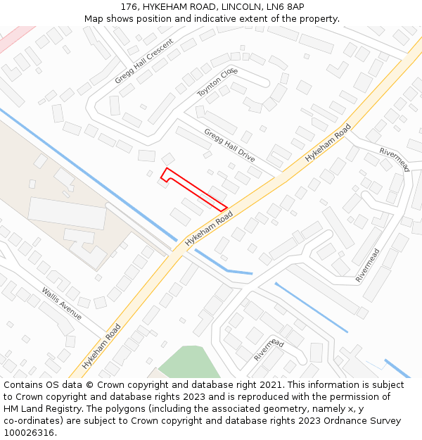 176, HYKEHAM ROAD, LINCOLN, LN6 8AP: Location map and indicative extent of plot