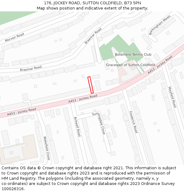 176, JOCKEY ROAD, SUTTON COLDFIELD, B73 5PN: Location map and indicative extent of plot